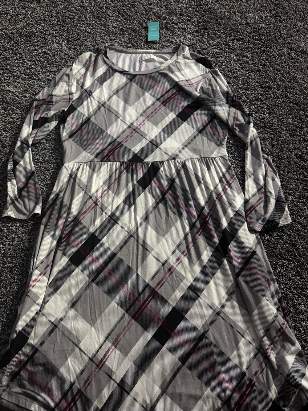 Maurices Girls Black, Gray & Pink Plaid Long-Sleeve Dress
